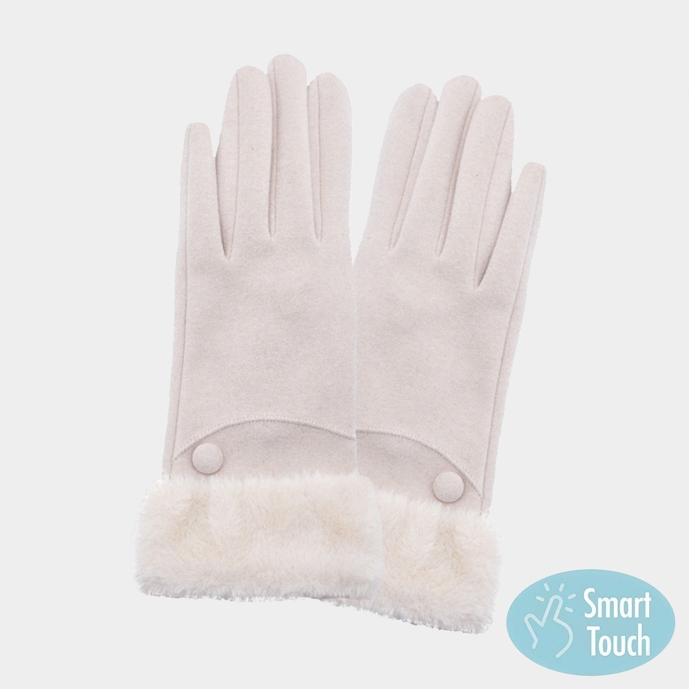 Beige Suede Fuzzy Smart Touch Fur Gloves Statement Accessories Trendy